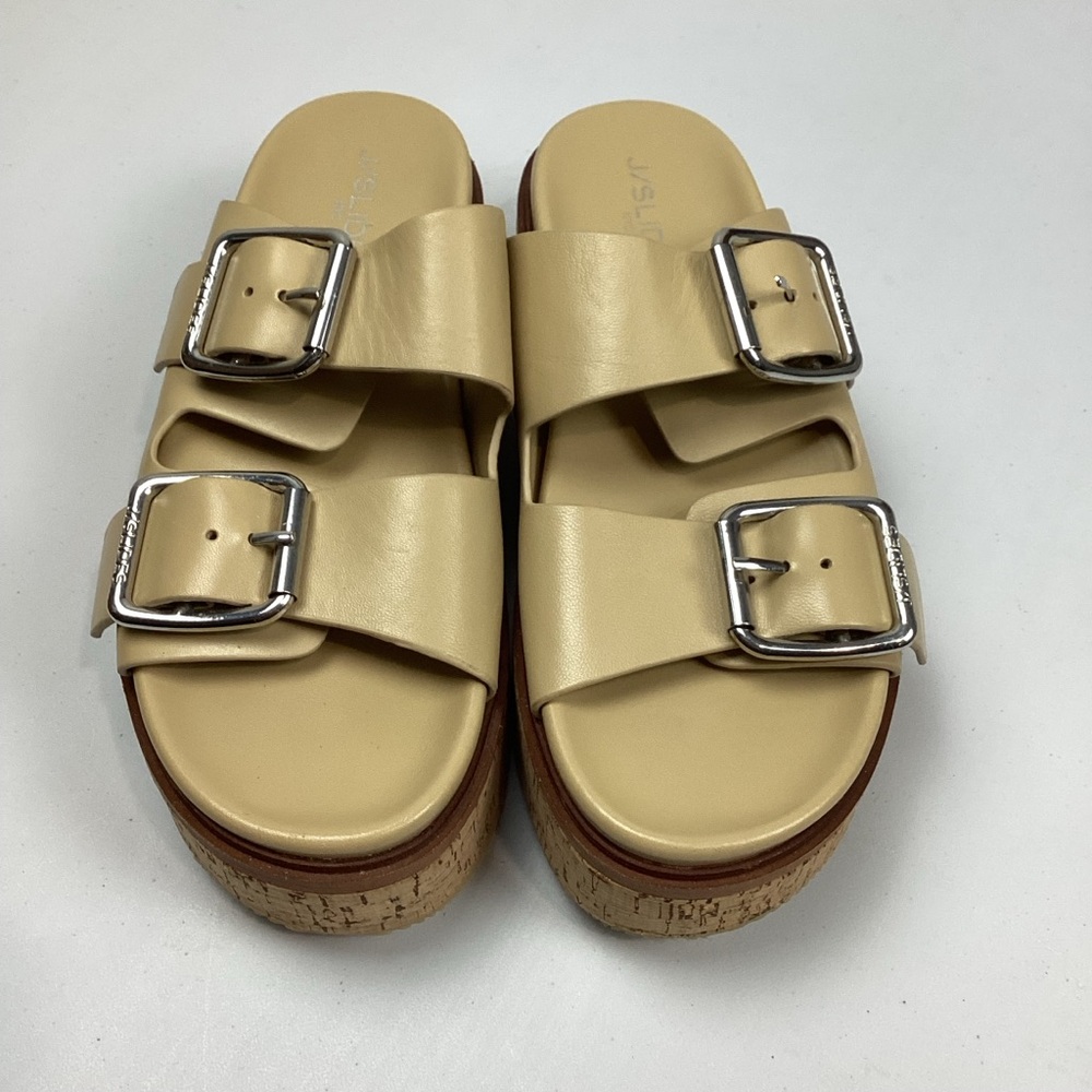 J/Slides Belinda Leather Double Strap Cork Platform Sandals 7.5 - Picture 2 of 11